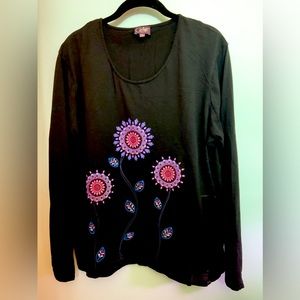 Coline Scoop Neck Long Sleeve Black w/ purple Boho